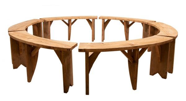 Set of 6 Circular Reclaimed Pine Benches,